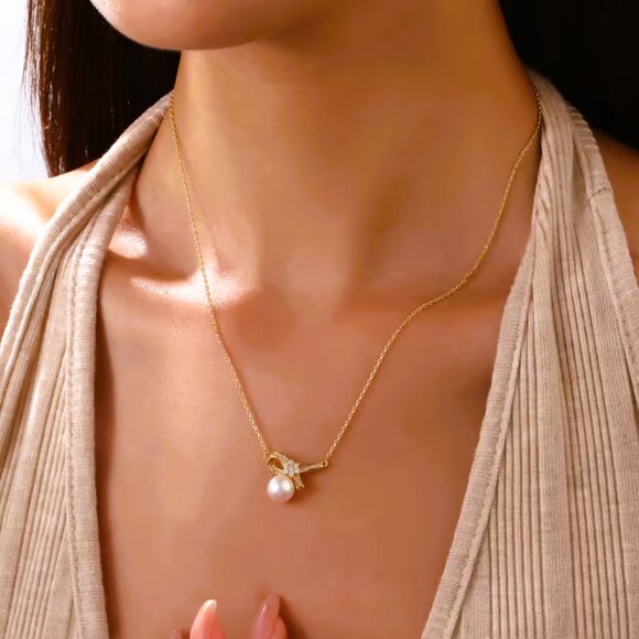 14K Gold Womens 1ct Diamond Solitaire Pearl Pendant Necklace 14 K Silver Jewelry - Picture 1 of 7